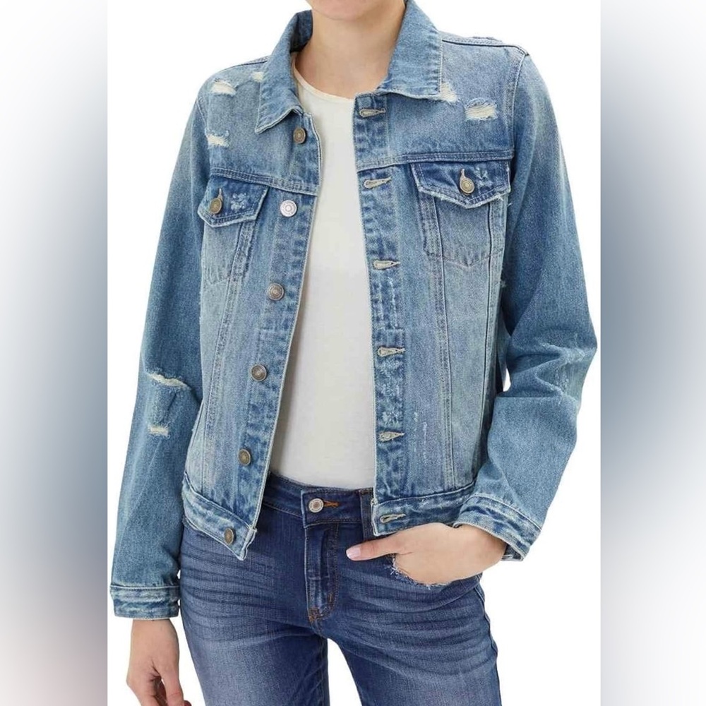 Kancan Classic Jean Distressed Trucker Jacket Sz-S NEW
